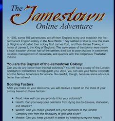 an advertisement for the jamestown online adventure