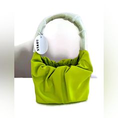 Brand New! Soft Leather Suede Interior Single Handle Ruched Detail Interior Pocket Magnetic Snap Closure Model Photo Is To Give Idea Of Size/Style. Actual Bag Is Kiwi Tags: Summer, Lime, Purse, Bag, Cocktail Party Trendy Staud Shoulder Bag, Chic Staud Shoulder Bag, Chic Staud Shoulder Bag For Shopping, Chic Staud Shoulder Bag With Handles, Chic Staud Bags, Elegant Staud Party Bags, Purse Bag, Model Photos, Kiwi