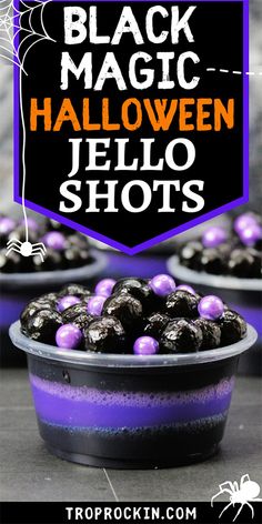 black magic halloween jello shots in purple cups