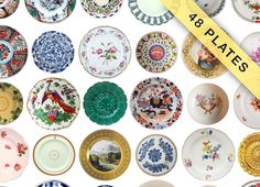 an assortment of plates with different designs on them and the price is $ 4 99