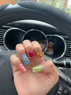 Lesbian Nails Acrylic Two Short Rest Long, Wlw Nails Short And Long, Lesbian Fingernails, Real Nail Designs Manicures, Lesbian Flag Nails Design, Lesbian Acrylics, Lesbian Nails Two Short, Lesbian Manicure Nails, Wlw Matching Nails