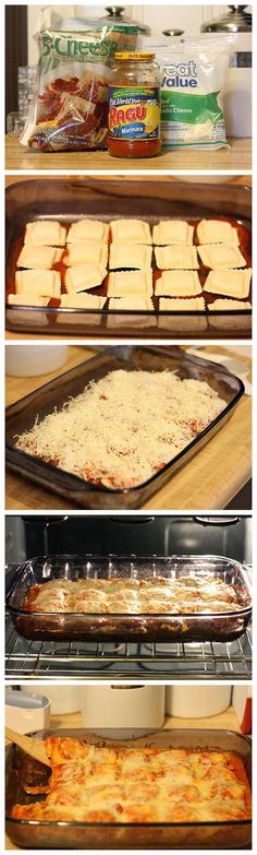 three different views of food cooking in the oven