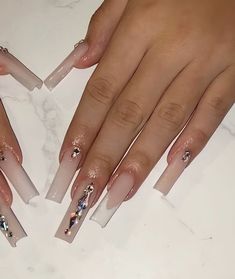 Pink Tip Nails, Quinceanera Nails, Gel Nails Diy, Work Nails, Almond Acrylic Nails, Long Square Acrylic Nails