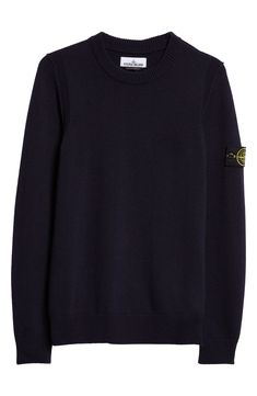 Stone Island's adventure-ready aesthetic is evident in the warm wool blend and military-inspired compass logo branding this cozy crewneck sweater. 27" length (size Medium) Crewneck Long sleeves 80% wool, 20% polyamide Dry clean or hand wash, dry flat Imported Designer Clothing Casual Winter Sweater With Logo Patch, Winter Crew Neck Sweater With Logo Patch, Crew Neck Sweater With Logo Patch For Winter, Crew Neck Sweater With Logo Patch For Fall, Fall Crew Neck Sweater With Logo Patch, Stone Island Sweater, Ready Aesthetic, Compass Logo, Stone Island Clothing