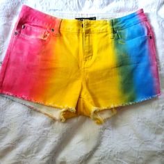 Never Worn Rainbow Shorts, Concert Outfit, Pink Yellow, Mermaid, Rainbow, Womens Shorts, Concert, Yellow, Pink