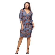 You'll love the chic style of this Women's 24Seven Comfort Apparel Print Three-Quarter Sleeve Faux Wrap Dress.Click on this WOMEN'S GUIDE to find the perfect fit and more! You'll love the chic style of this Women's 24Seven Comfort Apparel Print Three-Quarter Sleeve Faux Wrap Dress.Click on this WOMEN'S GUIDE to find the perfect fit and more! FEATURES Approximate model height is 5'10" and she is wearing a size S Faux-wrap silhouette V-neck 3/4-length sleeves No closure - pullover styling UnlinedF Faux Wrap Dress, The Chic, Dress Clothes For Women, Three Quarter Sleeves, Quarter Sleeve, Model Height, Three Quarter, Pullover Styling, Midi Length