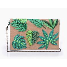 Handmade from sustainably sourced materials- Flap Clutch Leaves embroidered with Raffia Magnetic Snap Button Closure. Made In Organic Jute, Long Chain Strap, Lined Interiors With Zip Pocket. Size :11 X 7 X 2 Personal Style Types, Earthy Chic, Green Clutches, Hair Accessories Collection, Over The Shoulder Bags, Beaded Clutch, Candle Collection, Gifts For Wine Lovers, Monstera Leaf