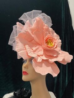 Ready to ship today from Tennessee, USA,  I ship quickly and package safely in boxes. See more beautiful choices at my Etsy Shop at https://www.etsy.com/shop/equineelan    This lightweight and gorgeous hat is a "fascinator hat" that attaches to your head with elastic. The FLOWER is pale true pink.   The Tulle Ribbon is Pale Pink.  The Flower measures a full 12" x 12". The hat is larger with bow and Accent flowers.     This hat attaches with an elastic band that goes behind your ears and under yo Whimsical Pink Headpiece With Handmade Flowers, Spring Pink Fascinator As A Gift, Spring Pink Fascinator For Gift, Spring Pink Fascinator As Gift, Fitted Pink Headpieces As Gifts, Pink Hat For Kentucky Derby Gift, Pink Whimsical Fascinator For Garden Party, Whimsical Pink Fascinator For Garden Party, Blush Fascinator For Kentucky Derby