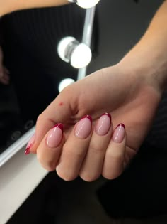 Short Burgundy French Tip Nails, Delicate French Nails, Red Violet Nails, Burgundy French Tip Nails Acrylic, Plum French Tip Nails, Pink And Burgundy Nails, Burgundy Tip Nails, Burgundy French Nails, Maroon French Tip Nails