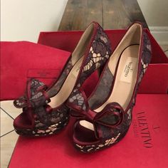 Authentic And In Excellent Condition Size 36 /6us. Comes From Pet Free /Smoke Free Home. Only Worn Once . Please Ask Away If You Have Any Questions. Anti Slip Pads At The Bottom Are Removable! Ruby Red Color Ruby Red Color, Valentino Garavani Shoes, Bow Heels, Lace Bows, Ruby Red, Bitter, Valentino Garavani, Red Color, Shoes Women Heels