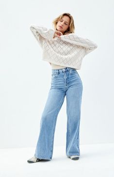 PacSun Nora Medium Indigo Wide Leg Jeans | PacSun Jeans Pacsun, Denim Collection, Beauty Ideas, Womens Jeans, High Rise Jeans, Fitness Inspo, Pacsun, Wide Leg Jeans, Step Up