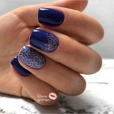 Blue Foil Nails, Pinterest Nail Ideas, Blue Gel Nails, Short Gel Nails, Blue Nail, Popular Nails, Gel Nail Designs, Powder Nails