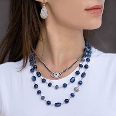 Winter Blues, Silver Diamonds, Evil Eye, Lobster Clasp, Chain Necklace, Sapphire, Diamonds, Sterling Silver