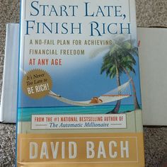 the book cover for start late finish rich, featuring a hammock and palm trees