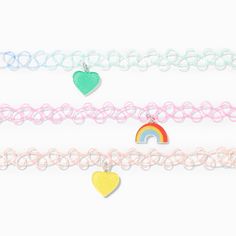 Claire's Club Kidcore Rainbow Tattoo Choker Necklaces - 3 Pack Toola Roola, Kidcore Rainbow, Rainbow Tattoo, Pastel Kidcore, Tattoo Choker Necklace, Crown Hair Clip, Sensitive Ears Earrings, Rainbow Tattoos, Adopt Idea