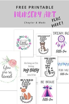 the free printable nursery art poster is shown