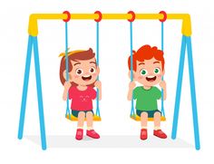 two children are sitting on swings and smiling