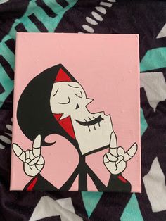 a painting of a cartoon character on a pink background