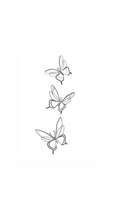 three butterflies flying in the air on a white background, one is drawn with black ink