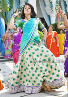 South indian actress Trisha cute dance stills in half saree. She looks beautiful in multi color and printed lehenga half sarees. Shruti Hassan Saree, Singer Sunitha, Telugu Culture, Krishna Birthday, Cute Dance, Half Saree Function, Saree Backless