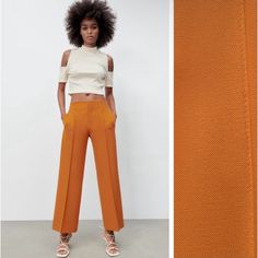 New, Zara Orange Cropped Trousers/Pants . These Fun Pants Are Perfect For Any Sunny Occasion! The Obvious Seams And Side Zipper Makes Them Especially Flattering. . Women’s Size Medium. Summer Solid Straight Dress Pants, Summer Straight Dress Pants, Summer Dress Pants With Pockets And Straight Fit, Stretch Solid Color Summer Dress Pants, Summer Wide Leg Dress Pants For Work, Summer Ankle-length Dress Pants With Pockets, Fitted Ankle-length Pants For Summer, Chic Wide Leg Summer Pants, Fitted Wide Leg Summer Pants