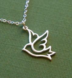 Large dove pendant necklace in sterling silver by jersey608jewelry, $29.00 Flying Dove, Dove Pendant, Dove Necklace, Catholic Pictures, Dove Bird, Silver Bird, Bird Charm, Bird Necklace, Bird Pendant