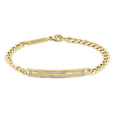 Zoë Chicco 14k Gold Pavé Diamond Border Medium Curb Chain ID Bracelet Zoe Chicco, Bar Bracelet, Chain Bracelets, Id Bracelets, Bar Bracelets, Id Tag, Curb Chain, Last Chance, White Diamonds