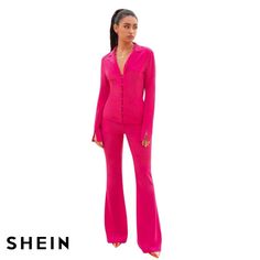 - Two Piece Set - Corset Long Sleeve Top - Flare Leg Pants - Hot Pink - Us (6) Medium - Runs Small - 95% Polyester, 5% Elastane - Never Worn Casual Fitted Pink Pantsuit, Corset Long Sleeve Top, Ocassion Dress, Periwinkle Dress, White Dress Pants, Plaid Dress Pants, Tie Dye Jumpsuit, Drop Shoulder Tee, Shein Pants