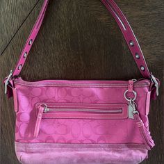 Pink Coach Purse Used But Good Condition Send Offers On Price Coach Pink Bags With Silver-tone Hardware, Pink Tote Shoulder Bag With Silver-tone Hardware, Pink Coach Purses, Pink Purse, Coach Purses, Coach Bags, Bag Lady, Shoulder Bag, My Style