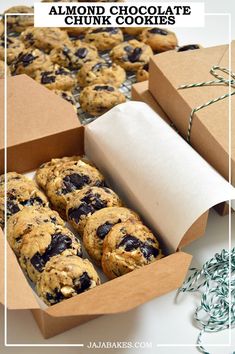 chocolate chip cookies in a box and tied with twine