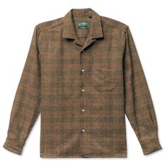 Gitman Vintage Brown Brushed Cotton Tweed Camp Shirt Gitman Vintage, Flat Felled Seam, Knife Pleats, First Down, Create Shirts, Camp Shirt, Camping Shirt, Brushed Cotton, Button Down Collar