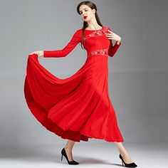 Womens Draped Long Round Neck Long Sleeve Ballroom Dress with Lace – DANCEYM Ballroom Dress, Unique Beauty, Milk Silk, Dress With Lace, Ballroom, Dance Wear, Red Formal Dress, Lace Dress, Long Dress