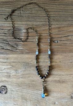 Gorgeous Tibetan brass moonstone pendant on handbeaded tiger’s eye, Mala and quartz. -32” adjustable length Moonstone Necklace, Moonstone Pendant, Hand Beading, Long Necklace, Moonstone, Brass, Pendant