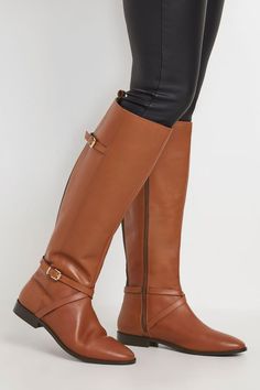 Autumn is calling, and these Long Tall Sally boots are the perfect way to kick it off. Made in a leather fabric, with zip fastening and a round toe. Completing with buckle detailing. Clothes For Tall Women, Sand Clothes, Jeans For Tall Women, Women's Knee High Boots, Tall Skirt, Brown Leather Riding Boots, Boots Long, Clothing For Tall Women, Large Clothes