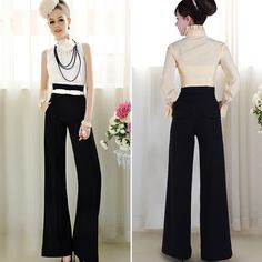 Casual Wedding Shoes, Palazzo Trousers, Colored Pants, White Blazer, Wide Legs, High Waisted Trousers, Long Pants, Black Pants, Wide Leg Pants