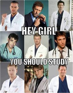 many different doctors and their captions are shown in this collage with the words hey girl, you should study