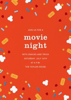 a movie night party with snacks and trivia