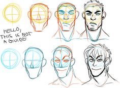 a bunch of different facial expressions drawn by someone's head and shoulders, with the caption hello this is not a guide