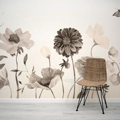 Garden Party Sepia with Rattan Chair Sepia Wallpaper, Watercolor Monochrome, Wildflowers And Butterflies, Seaside Wallpaper, Serene Garden, Inspired Wallpaper, Watercolor Wildflowers, Delicate Watercolor, Watercolour Flowers