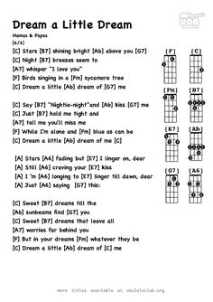 a guitar chords book with the words'dream little dream'written in black and white