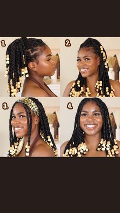 Braids W Beads, Updo Cabello Natural, Bridesmaid Hair Clips, Flower Bun, 4 Braids, Natural African American Hairstyles, African American Braids, Luxury Hair Accessories, Curly Pixie Cuts