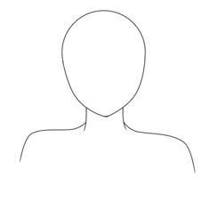 a line drawing of a person's head and shoulders, with one side facing the camera