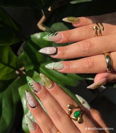 Green Nature Nails, Lost Lands Nails, Fairytale Nails, Brand Nails, Crocodile Nails, Virgo Szn, Picasso Nails, Irish Nails, Freestyle Nails