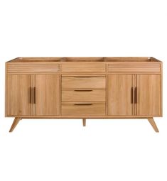 the sideboard is made from wood and has three drawers, two doors and one drawer