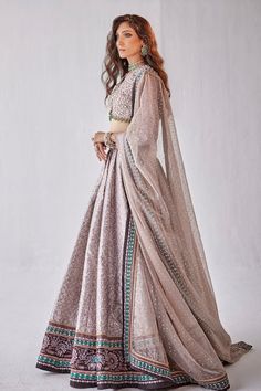 Buy Grey Dupion Embroidered Hand Sequin And Badla Bridal Lehenga Set For Women by Cedar & Pine Online at Aza Fashions in US