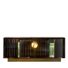 the sideboard is made from wood and has two lights on it