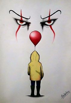 a drawing of a person with a clown nose and red eyeballs on it's face