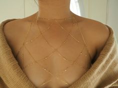 14k Gold Filled & Tiny CZ Diamonds Mesh Bralette Halter Top Body Chain | Chain Bralette | Real Gold Body Chain