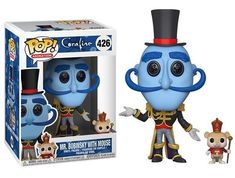 the pop vinyl figure is wearing a top hat and holding a small monkey in his hand