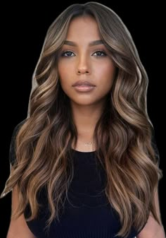 Balyage On Black Hair, Honey Brown Balayage, Balyage Long Hair, Sunkissed Hair Brunette, Summer Brunette, Sunkissed Hair, Brown Hair Ideas, Baddie Hair, Haircolor Ideas